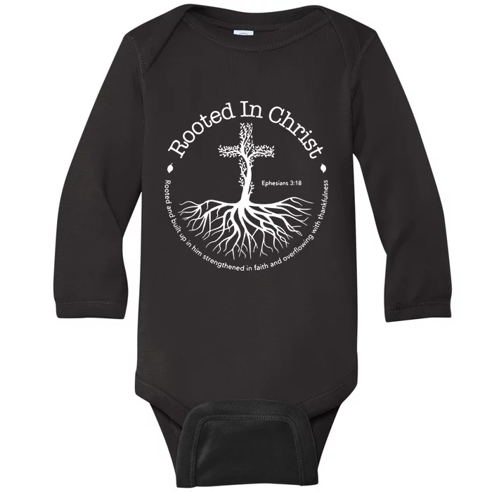 Christian Rooted In Christ Jesus Cross Pray Bible Verse Baby Long Sleeve Bodysuit