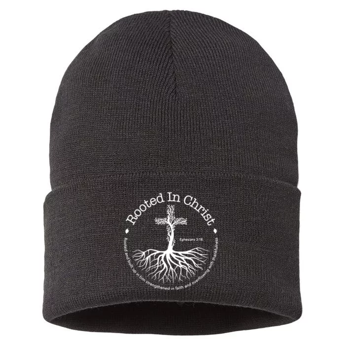 Christian Rooted In Christ Jesus Cross Pray Bible Verse Sustainable Knit Beanie