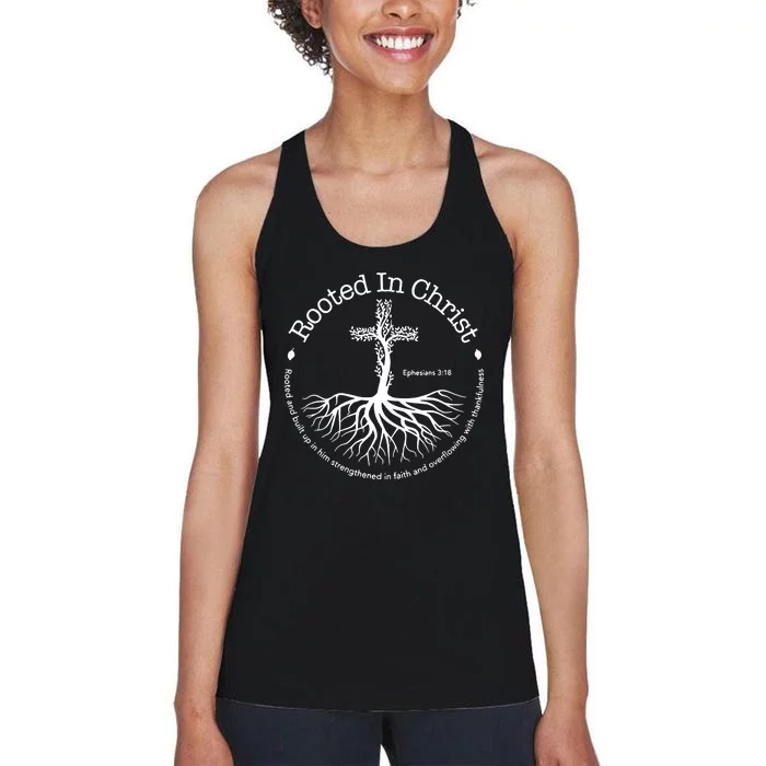 Christian Rooted In Christ Jesus Cross Pray Bible Verse Women's Racerback Tank