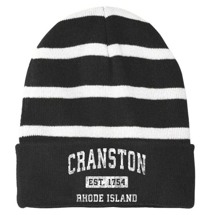 Cranston Rhode Island Ri Vintage Established Sports Striped Beanie with Solid Band