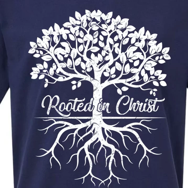 Cool Rooted In Chriscute Gift Christian Faith Gift Bible Verse Funny Gift Sueded Cloud Jersey T-Shirt