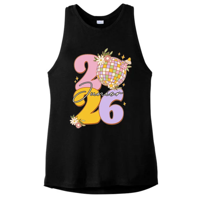 Cute Retro Junior 2026 Disco Ball Flowers Ladies Tri-Blend Wicking Tank