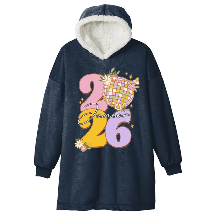 Cute Retro Junior 2026 Disco Ball Flowers Hooded Wearable Blanket