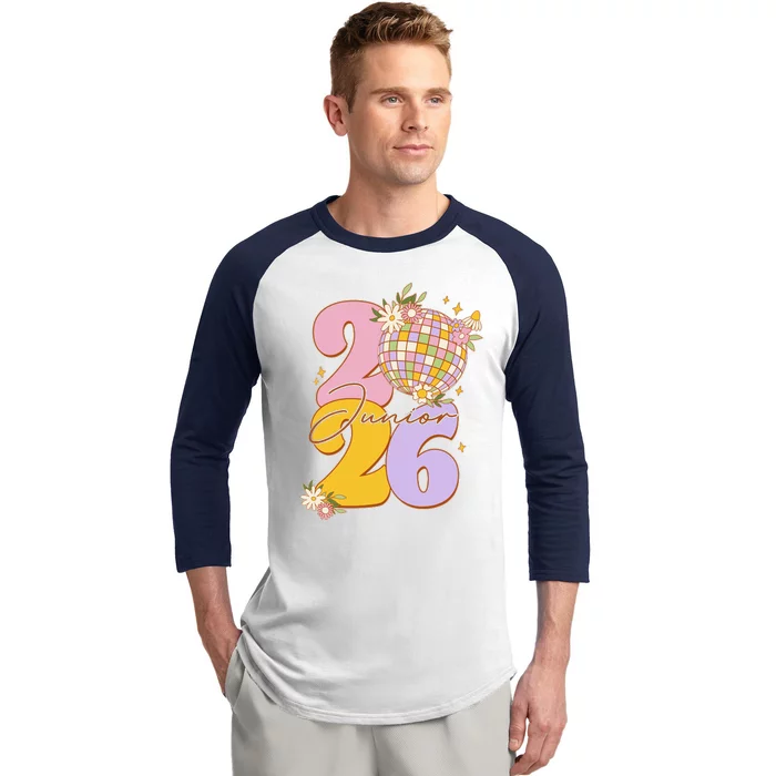 Cute Retro Junior 2026 Disco Ball Flowers Baseball Sleeve Shirt