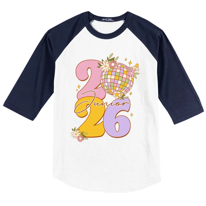 Cute Retro Junior 2026 Disco Ball Flowers Baseball Sleeve Shirt