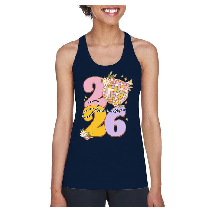 Cute Retro Junior 2026 Disco Ball Flowers Women's Racerback Tank