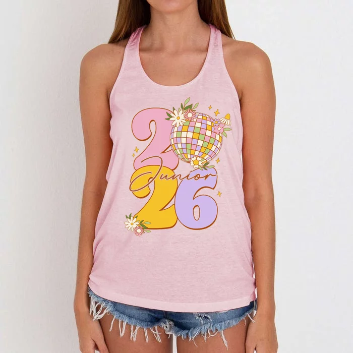 Cute Retro Junior 2026 Disco Ball Flowers Women's Knotted Racerback Tank