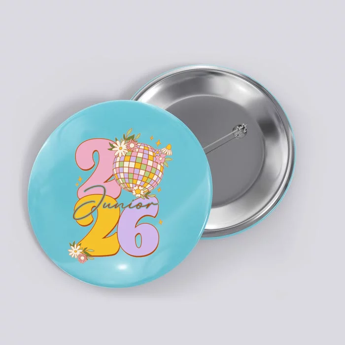 Cute Retro Junior 2026 Disco Ball Flowers Button