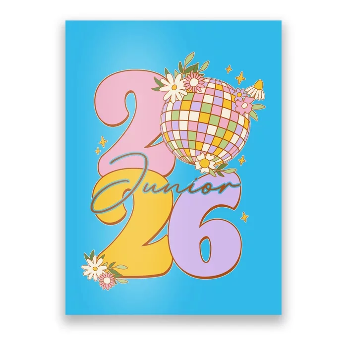 Cute Retro Junior 2026 Disco Ball Flowers Poster