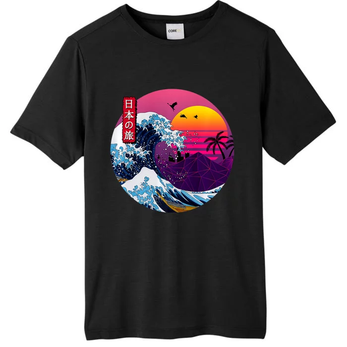 Cool Retro Japanese Sunset The Great Wave Off Kanagawa ChromaSoft Performance T-Shirt