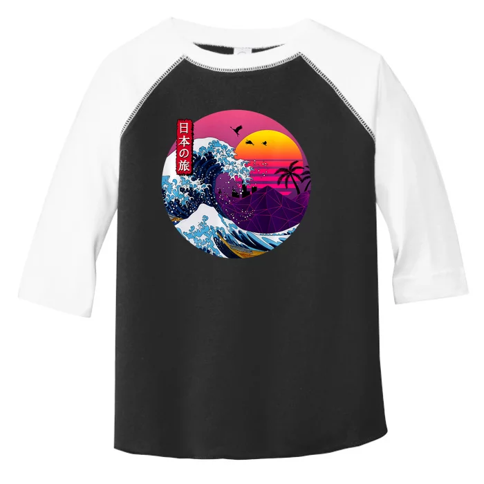 Cool Retro Japanese Sunset The Great Wave Off Kanagawa Toddler Fine Jersey T-Shirt