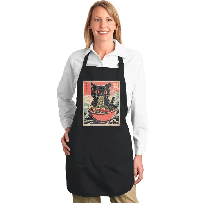 Cat Ramen Japanese Kawaii Cat Anime Full-Length Apron With Pocket