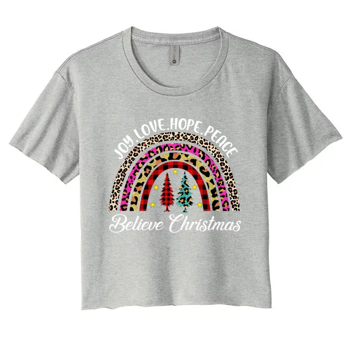 Christmas Rainbow Joy Love Hope Peace Believe Buffalo Plaid Gift Women's Crop Top Tee