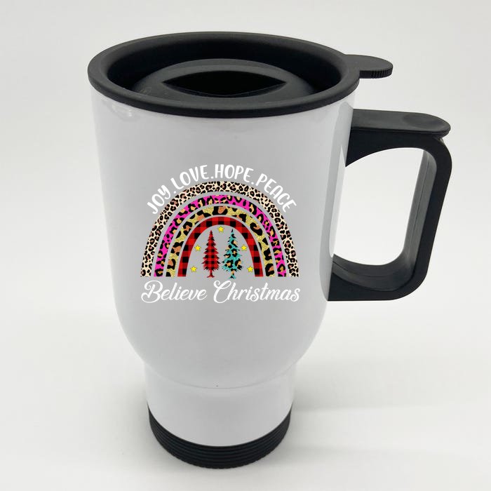 Christmas Rainbow Joy Love Hope Peace Believe Buffalo Plaid Gift Front & Back Stainless Steel Travel Mug