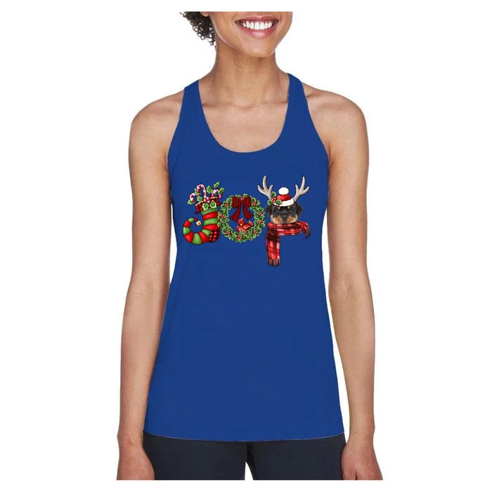 Christmas Rottweiler Joy Reindeer Xmas Funny Gift Women's Racerback Tank