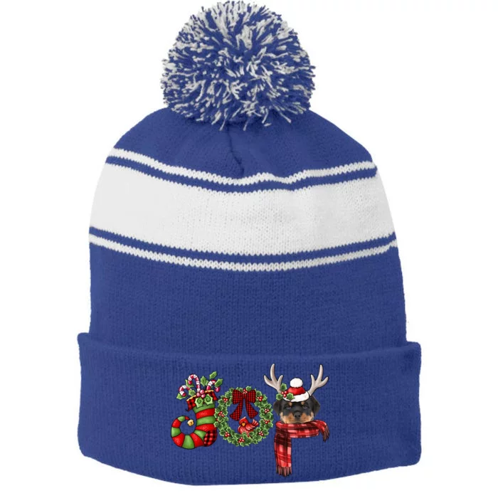 Christmas Rottweiler Joy Reindeer Xmas Funny Gift Stripe Pom Pom Beanie