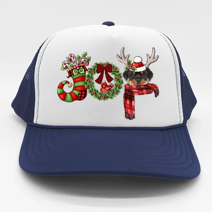 Christmas Rottweiler Joy Reindeer Xmas Funny Gift Trucker Hat