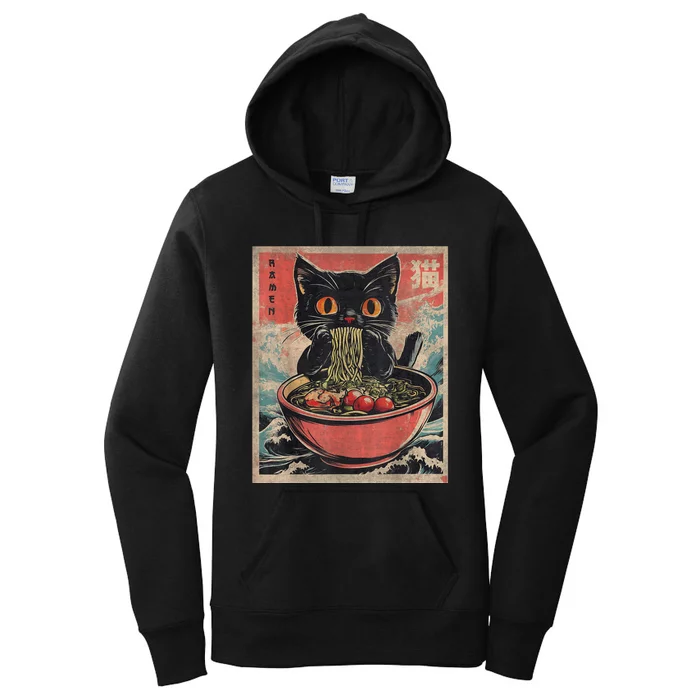 Cat Ramen Japanese Funny Graphic Tees Kawaii Cat Anime Gifts Women's Pullover Hoodie