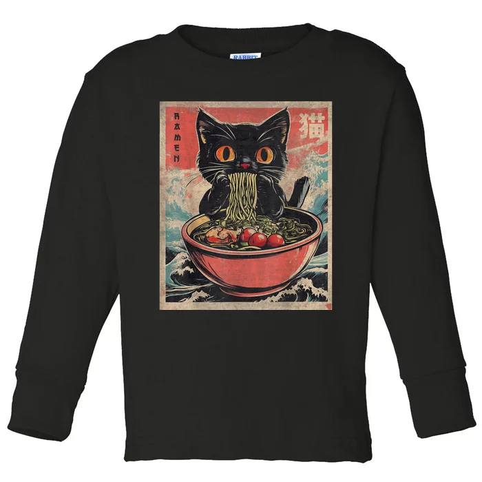 Cat Ramen Japanese Funny Graphic Tees Kawaii Cat Anime Gifts Toddler Long Sleeve Shirt