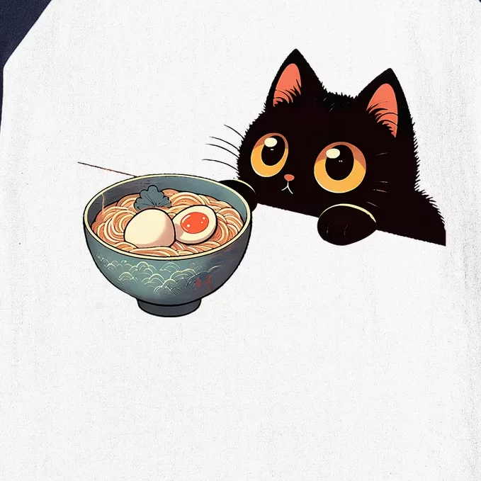 Cat Ramen Japanese Funny Graphic S Kawaii Cat Anime Gifts Baseball Sleeve Shirt