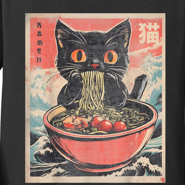 Cat Ramen Japanese Funny Graphic Tees Kawaii Cat Anime Gifts Kids Long Sleeve Shirt