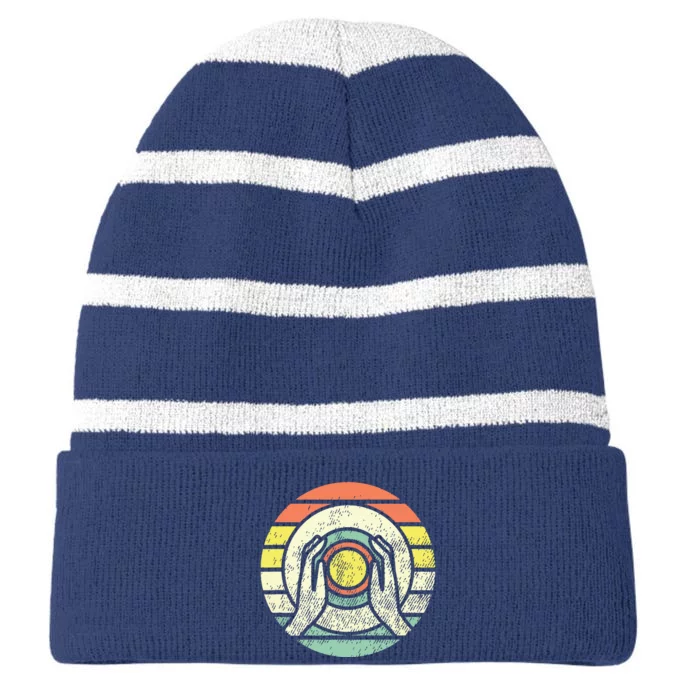 Ceramic Retro Kiln Pottery Striped Beanie with Solid Band