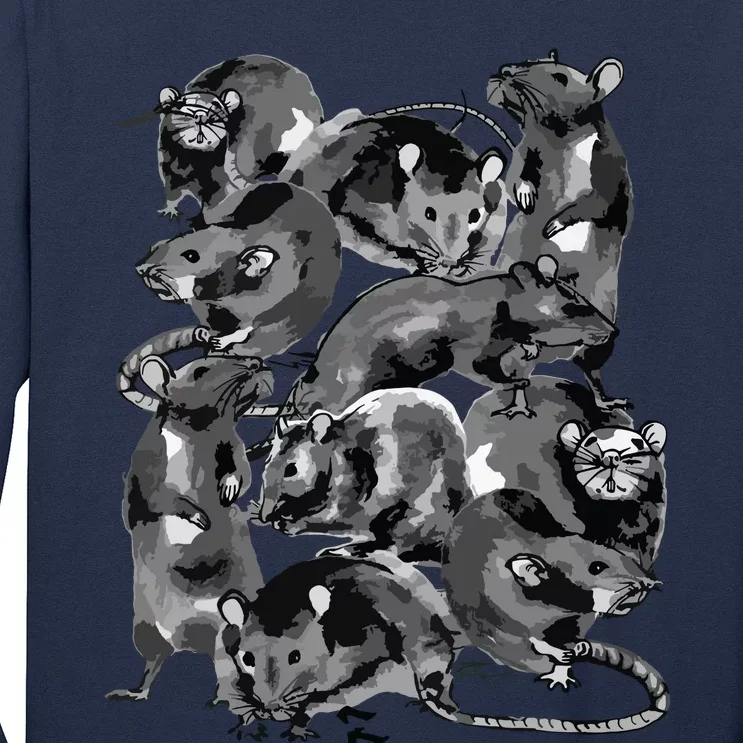 Creepy Rat King Wicca Witch Goth Rats Drawing Rodent Lovers Long Sleeve Shirt