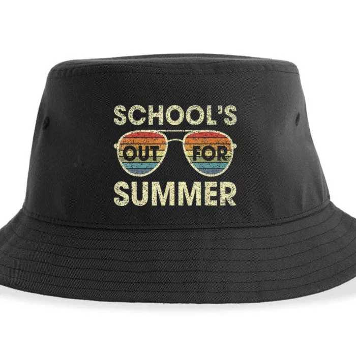 Cute Retro Last Day Of School Schools Out For Summer Teacher Sustainable Bucket Hat