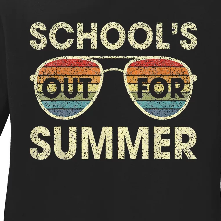 Cute Retro Last Day Of School Schools Out For Summer Teacher Ladies Long Sleeve Shirt