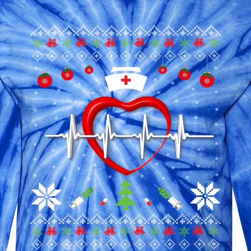 Cute Rn Lpn Icu Er Nurses Xmas Nurse Ugly Christmas Sweater Meaningful Gift Tie-Dye Long Sleeve Shirt