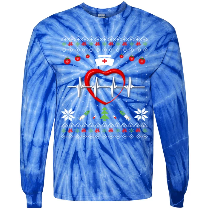 Cute Rn Lpn Icu Er Nurses Xmas Nurse Ugly Christmas Sweater Meaningful Gift Tie-Dye Long Sleeve Shirt