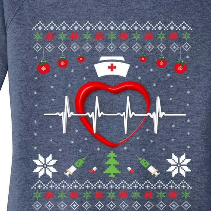 Cute Rn Lpn Icu Er Nurses Xmas Nurse Ugly Christmas Sweater Meaningful Gift Women's Perfect Tri Tunic Long Sleeve Shirt