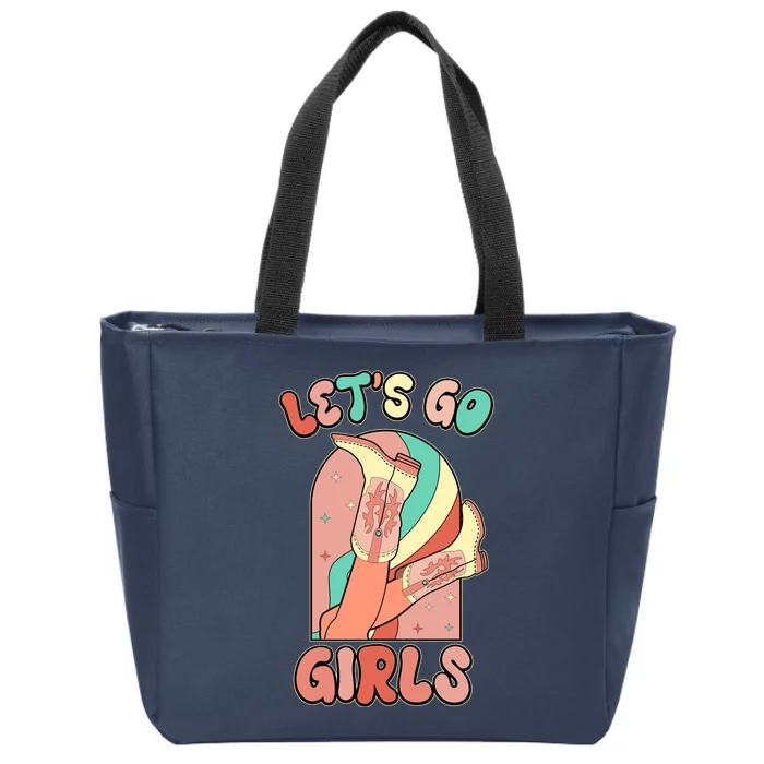 Cute Retro Lets Go Cowgirl Bachelorette Bridesmaids Party Zip Tote Bag