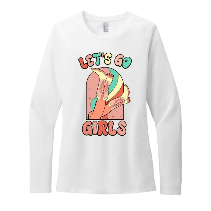 Cute Retro Lets Go Cowgirl Bachelorette Bridesmaids Party Womens CVC Long Sleeve Shirt