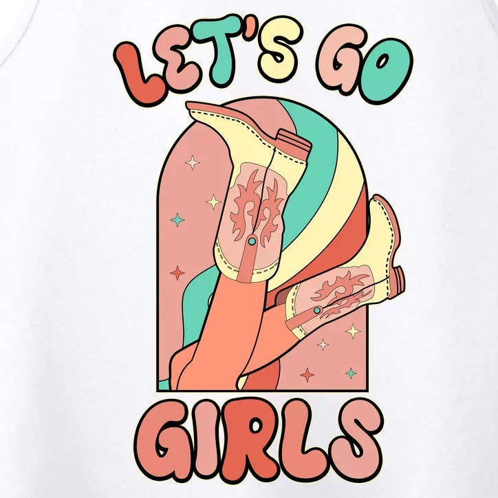 Cute Retro Lets Go Cowgirl Bachelorette Bridesmaids Party Performance Tank