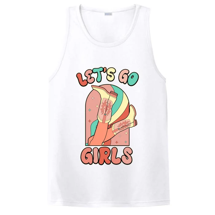 Cute Retro Lets Go Cowgirl Bachelorette Bridesmaids Party Performance Tank