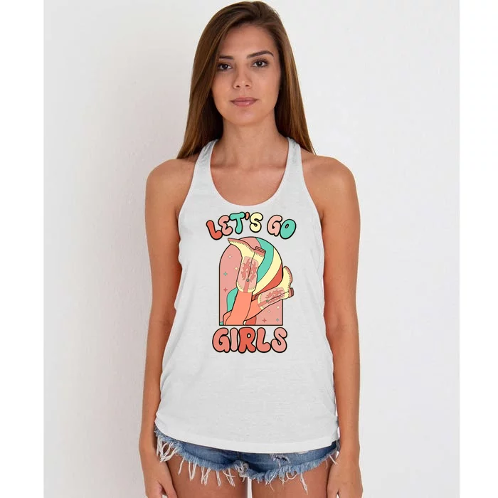 Cute Retro Lets Go Cowgirl Bachelorette Bridesmaids Party Women's Knotted Racerback Tank