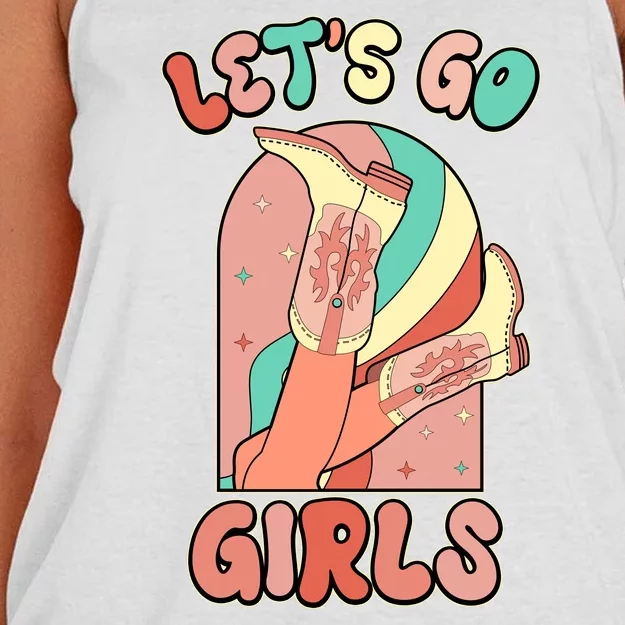 Cute Retro Lets Go Cowgirl Bachelorette Bridesmaids Party Women's Knotted Racerback Tank