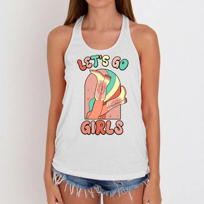 Cute Retro Lets Go Cowgirl Bachelorette Bridesmaids Party Women's Knotted Racerback Tank