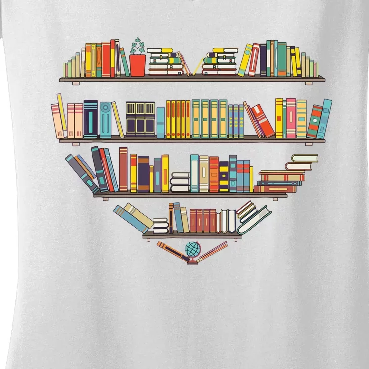 Cute Reading Library Books Lover Heart Librarian Gift Women's V-Neck T-Shirt