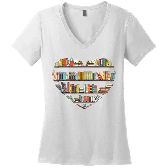 Cute Reading Library Books Lover Heart Librarian Gift Women's V-Neck T-Shirt