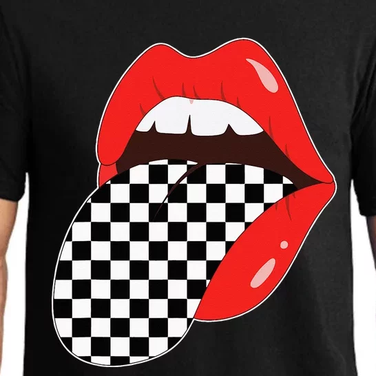 Checkerboard Red Lips Checkered Tongue Out Pajama Set