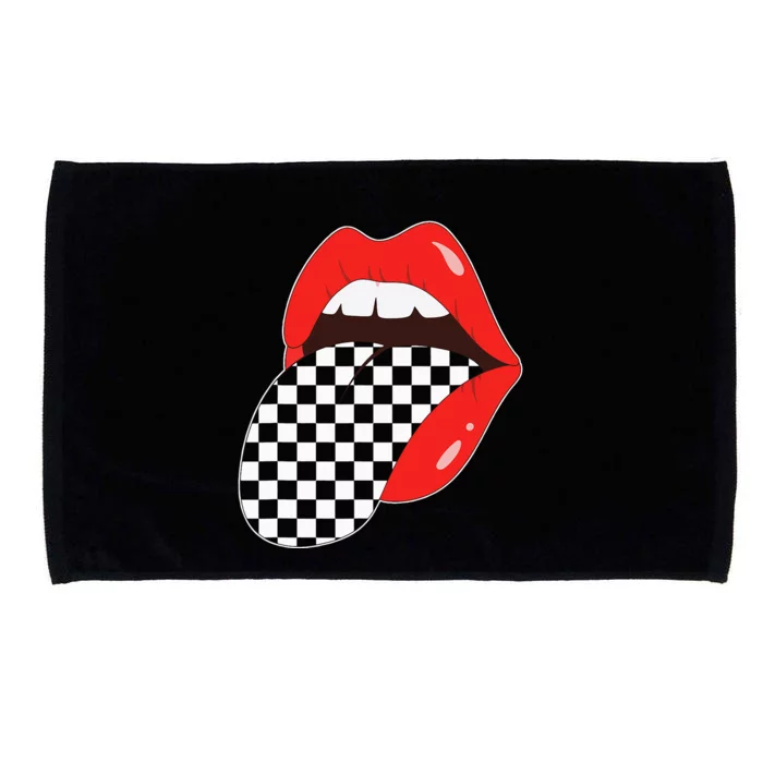 Checkerboard Red Lips Checkered Tongue Out Microfiber Hand Towel