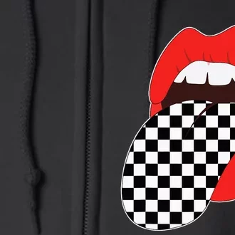 Checkerboard Red Lips Checkered Tongue Out Full Zip Hoodie