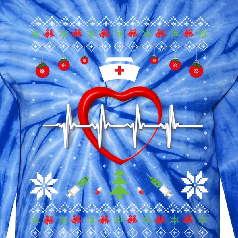 Cute Rn Lpn Icu Er Nurses Xmas Nurse Ugly Christmas Sweater Funny Gift Tie-Dye Long Sleeve Shirt