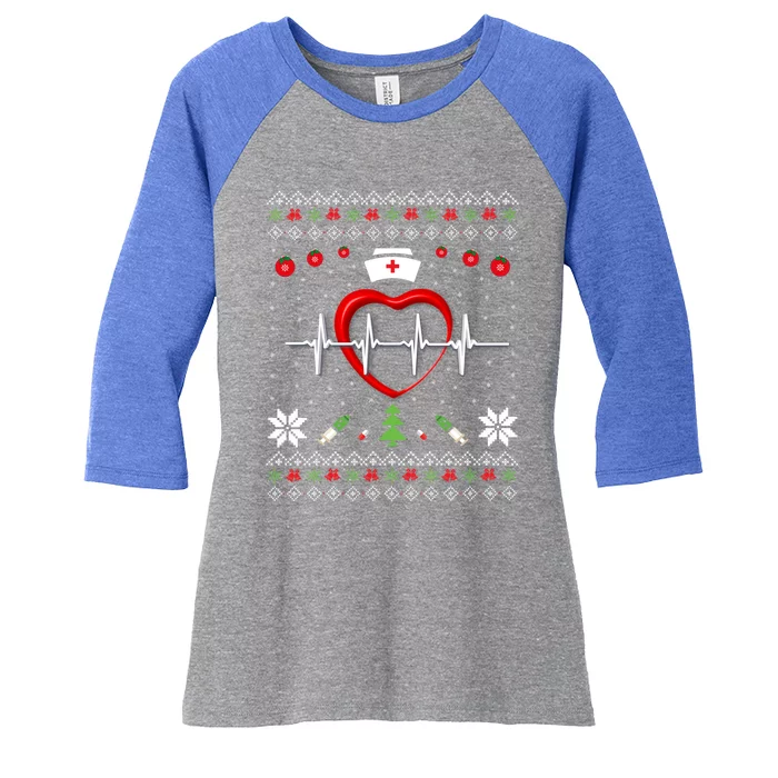 Cute Rn Lpn Icu Er Nurses Xmas Nurse Ugly Christmas Sweater Funny Gift Women's Tri-Blend 3/4-Sleeve Raglan Shirt