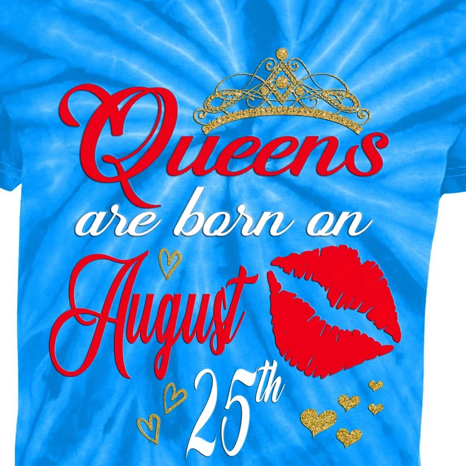 Cute Red Lip Print Queens Are Born On August 25th Virgo Gift Kids Tie-Dye T-Shirt