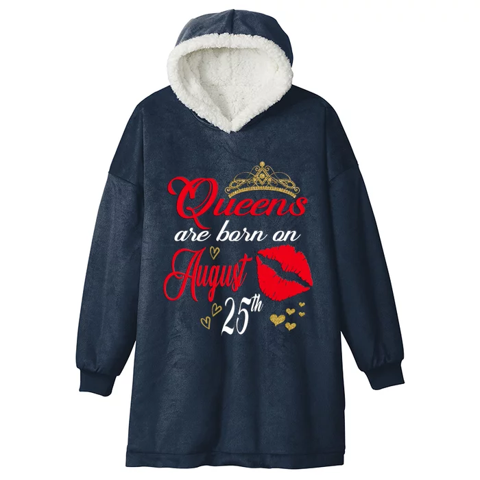 Cute Red Lip Print Queens Are Born On August 25th Virgo Gift Hooded Wearable Blanket