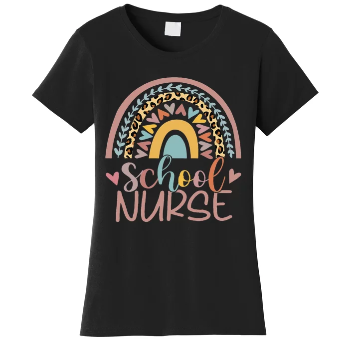 Cute Rainbow Leopard Print School Nurse Back To School Women's T-Shirt