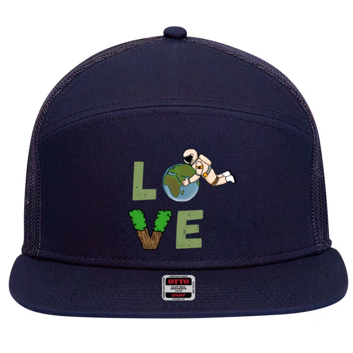 Cute Retro Love Planet Earth Day Everyday World Environt Gift 7 Panel Mesh Trucker Snapback Hat